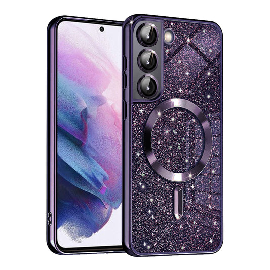 MagSafe-Hülle für Samsung Galaxy S21 5G G991, Techsuit, Luxury Glitter, Dunkellila