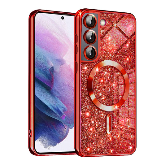 MagSafe-Hülle für Samsung Galaxy S21 FE 5G G990, Techsuit, Luxury Glitter, Rot