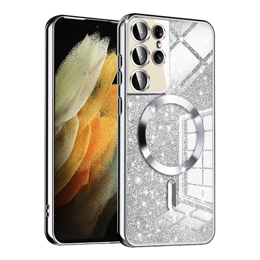 MagSafe-Hülle für Samsung Galaxy S21 Ultra 5G G998, Techsuit, Luxury Glitter, Silber