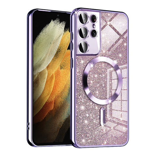 MagSafe-Hülle für Samsung Galaxy S21 Ultra 5G G998, Techsuit, Luxury Glitter, Hellviolett