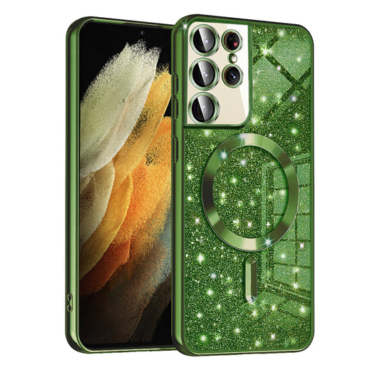 MagSafe-Hülle für Samsung Galaxy S21 Ultra 5G G998, Techsuit, Luxury Glitter, Dunkelgrün