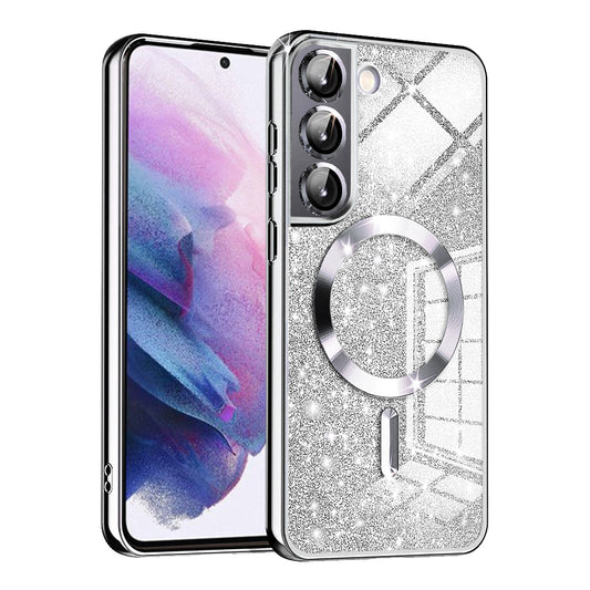 MagSafe-Hülle für Samsung Galaxy S22 5G S901, Techsuit, Luxury Glitter, Silber