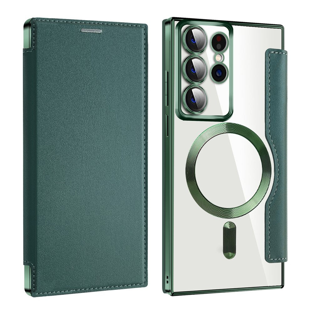 MagSafe Case for Samsung Galaxy S22 Ultra 5G S908, Techsuit, SmartMag Book, Green