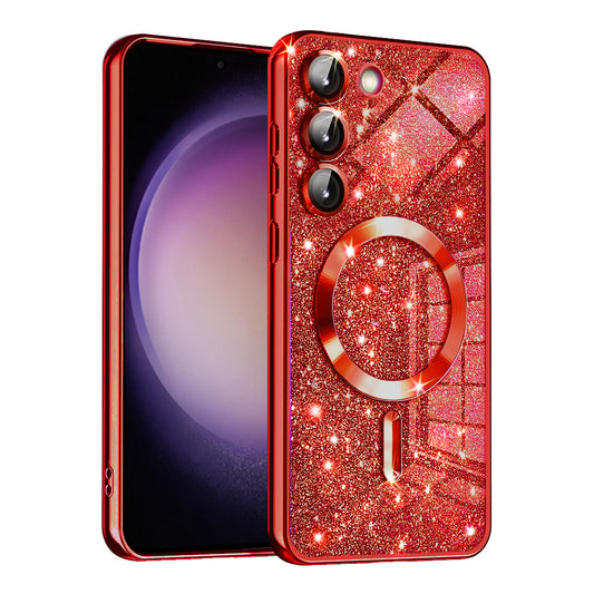 MagSafe-Hülle für Samsung Galaxy S23+ S916, Techsuit, Luxury Glitter, Rot