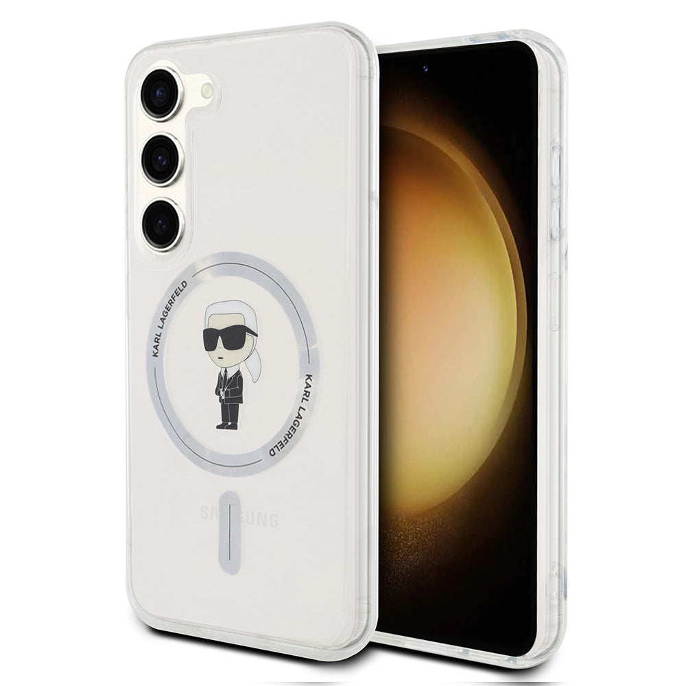 MagSafe Hülle für Samsung Galaxy S23 S911, Karl Lagerfeld, IML Ikonik Karl, Transparent