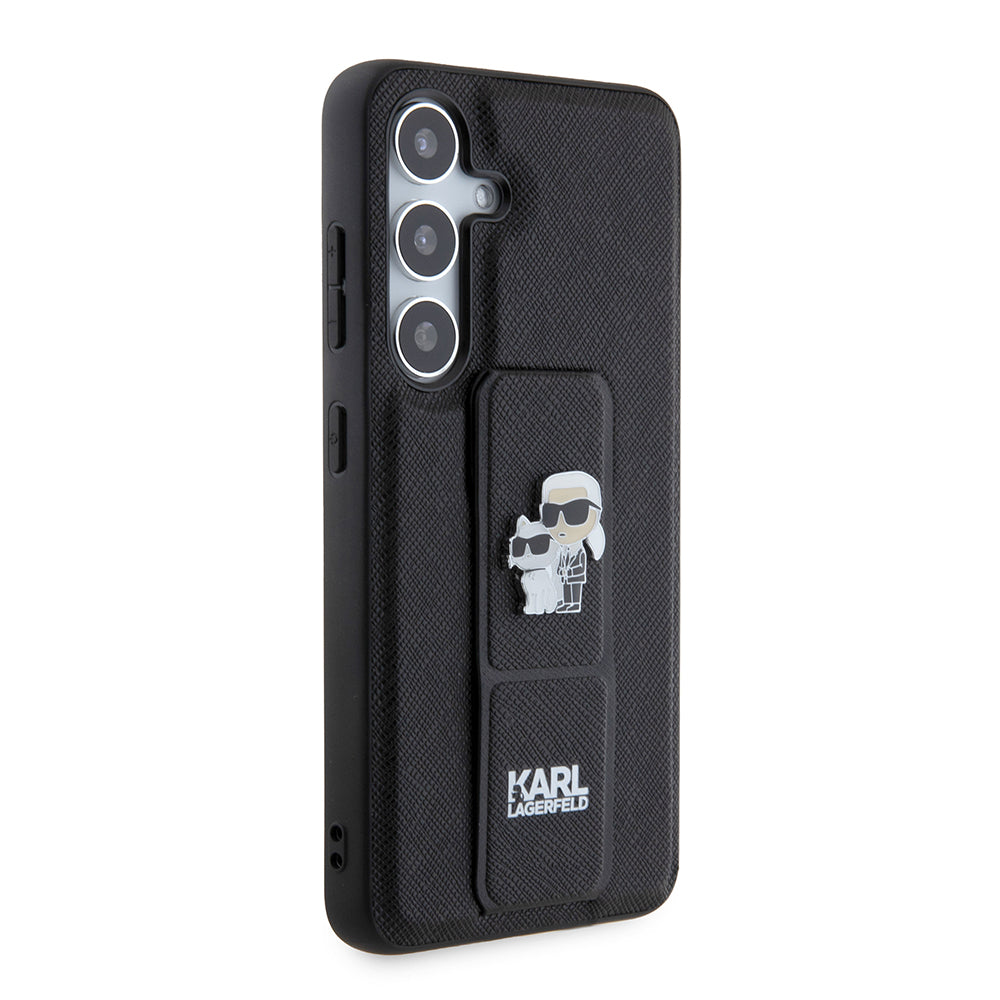 MagSafe Hülle für Samsung Galaxy S24 S921, Karl Lagerfeld, Saffiano Gripstand Karl & Choupette, Schwarz