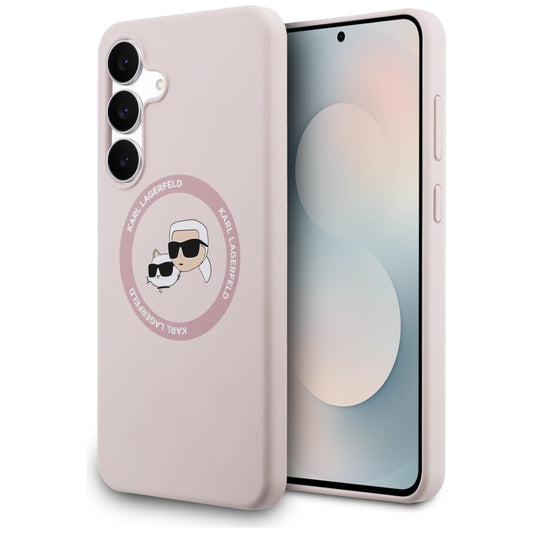 MagSafe Hülle für Samsung Galaxy S25 FE, Karl Lagerfeld, Silikon Karl & Choupette's Köpfe, Rosa