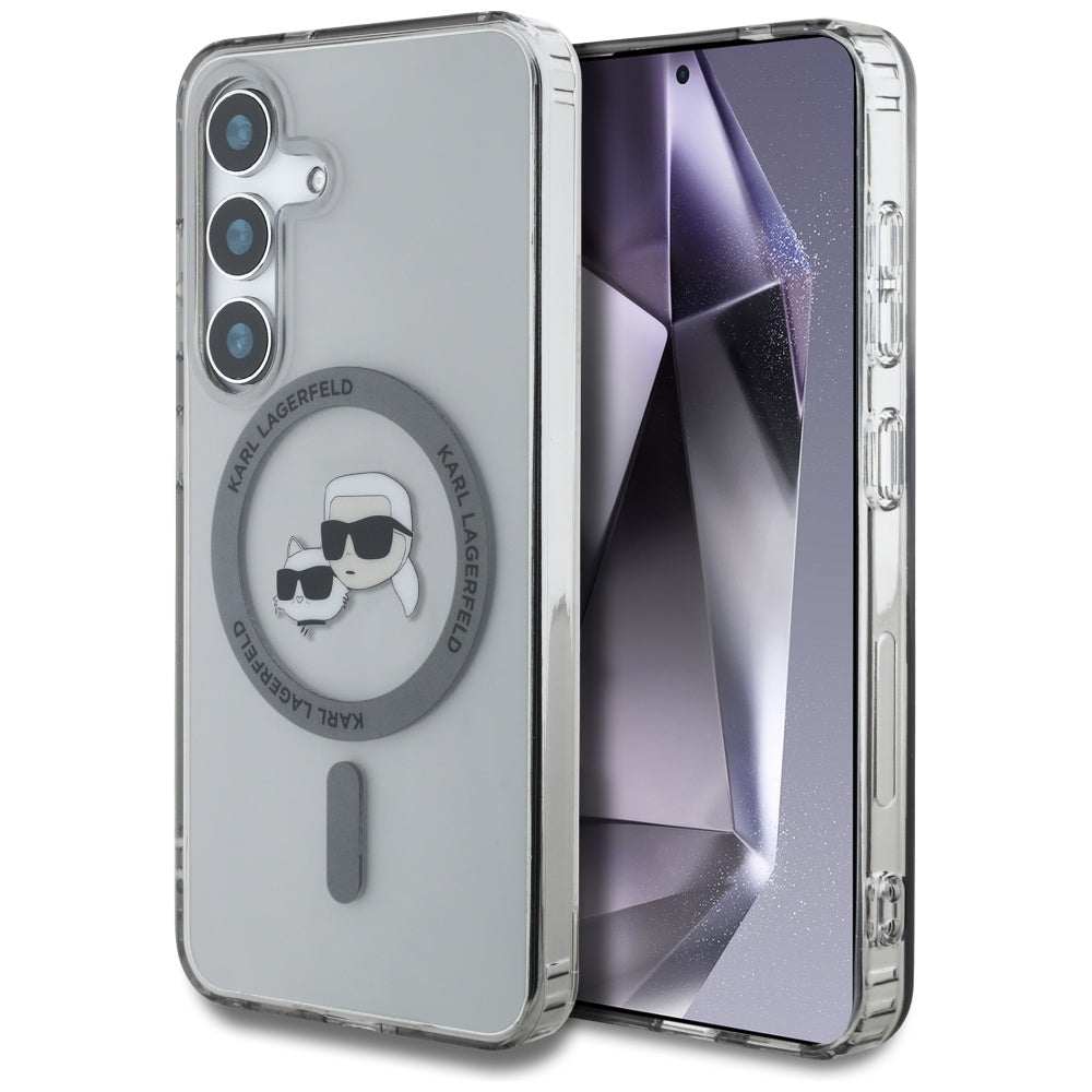 MagSafe Hülle für Samsung Galaxy S25+ S936, Karl Lagerfeld, IML Metal Karl & Choupette's Heads, Schwarz