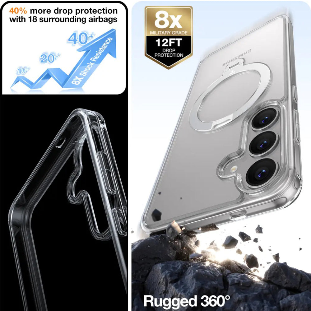 MagSafe Hülle für Samsung Galaxy S25+ S936, Torras, Ostand Spin, Transparent
