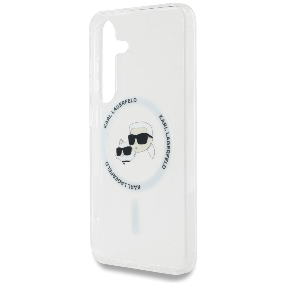 MagSafe Case for Samsung Galaxy S25 S931, Karl Lagerfeld, IML Metal Karl & Choupette's Heads, White