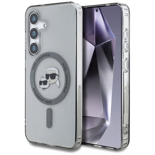 MagSafe Hülle für Samsung Galaxy S25 S931, Karl Lagerfeld, IML Metal Karl & Choupette's Heads, Schwarz