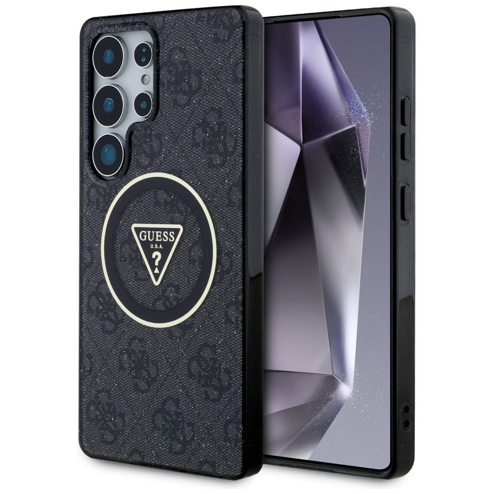 MagSafe Hülle für Samsung Galaxy S25 Ultra S938, Guess, IML Glitter 4G Circle Triangle, Schwarz