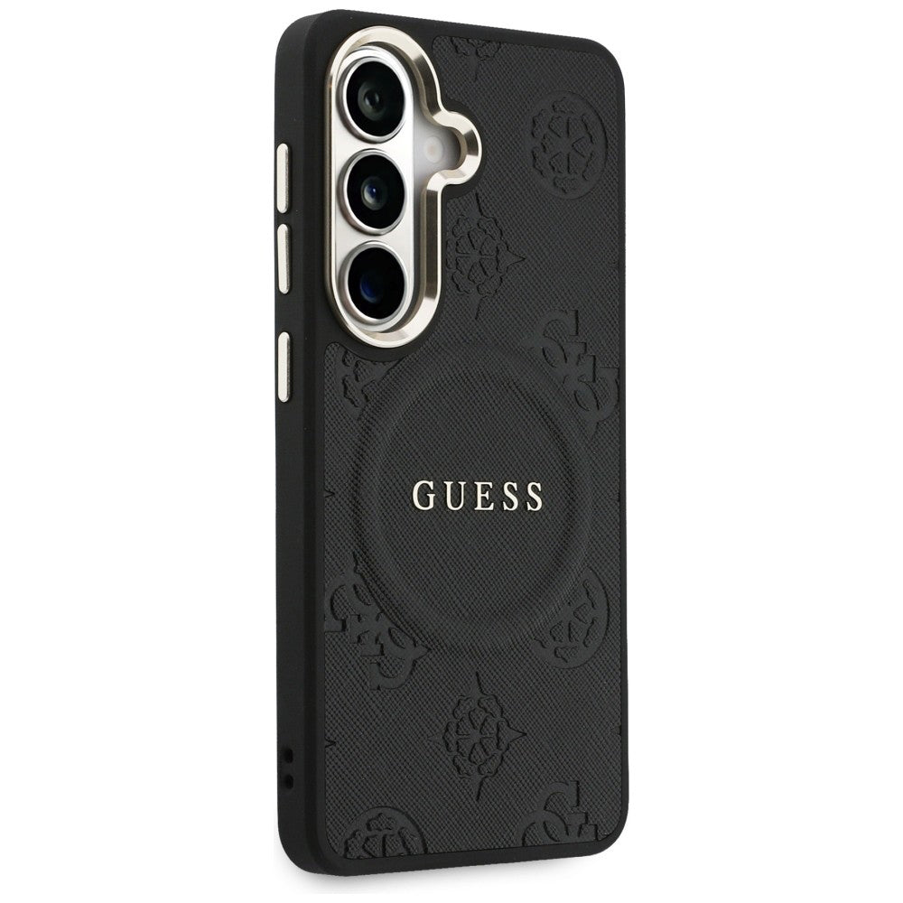 MagSafe Hülle für Samsung Galaxy S26 Plus S947, GUESS, Saffiano Peony Embossed Ring, Schwarz