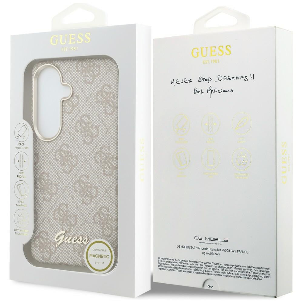 MagSafe Hülle für Samsung Galaxy S26 S942, Guess, 4G Script Logo, Rosa