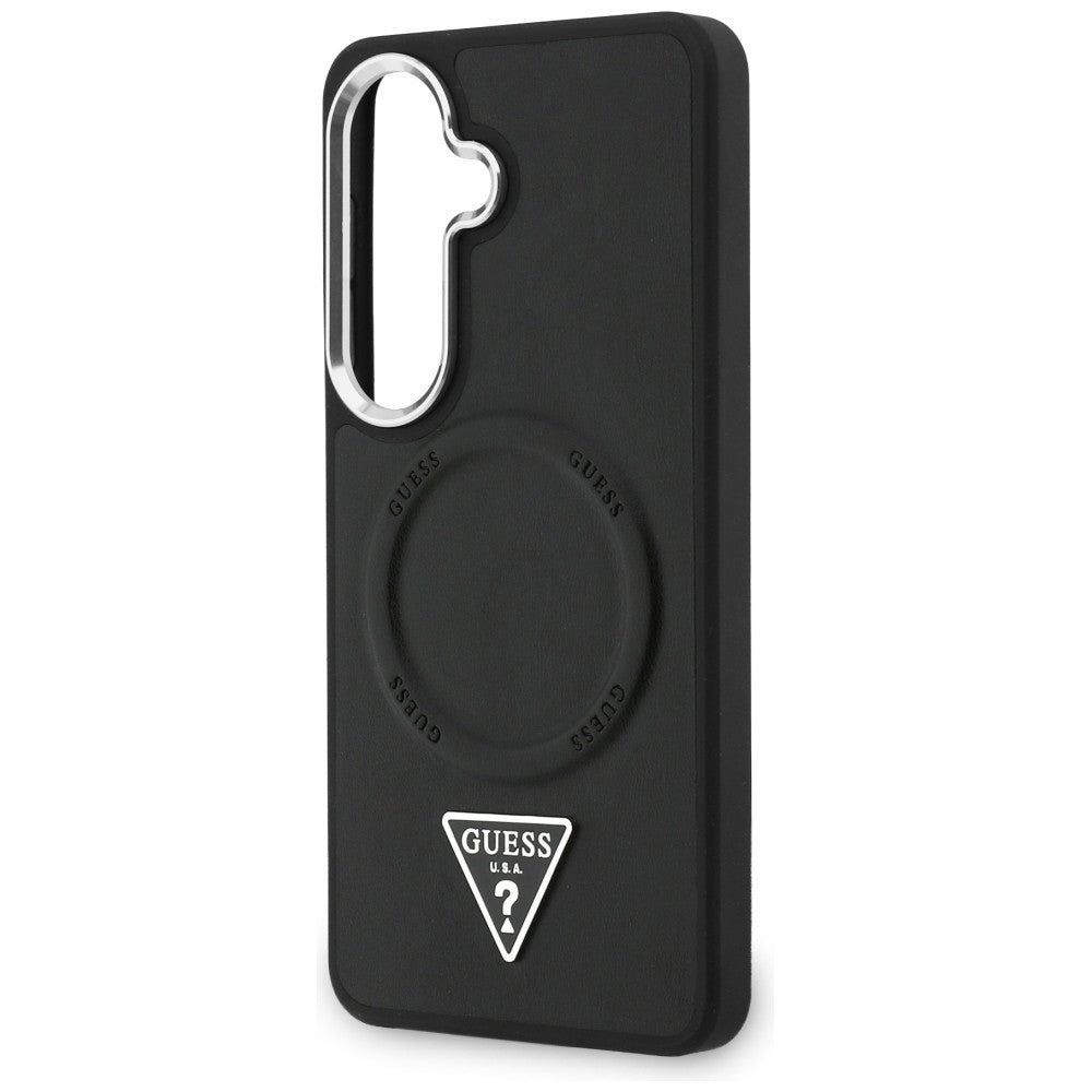 MagSafe Hülle für Samsung Galaxy S26 S942, Guess, Geprägtes Ringdreieck-Logo, Schwarz