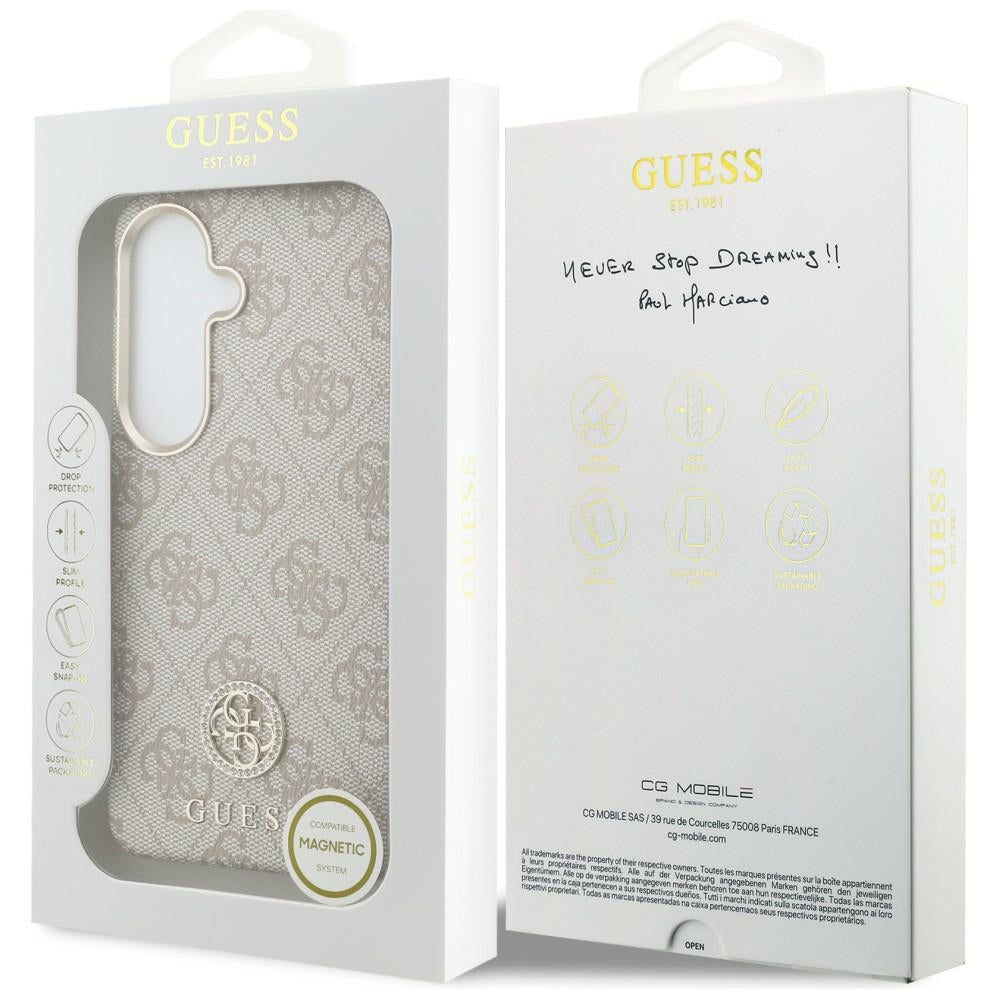 MagSafe Hülle für Samsung Galaxy S26 S942, Guess, Rhinestone Round Logo, Rosa