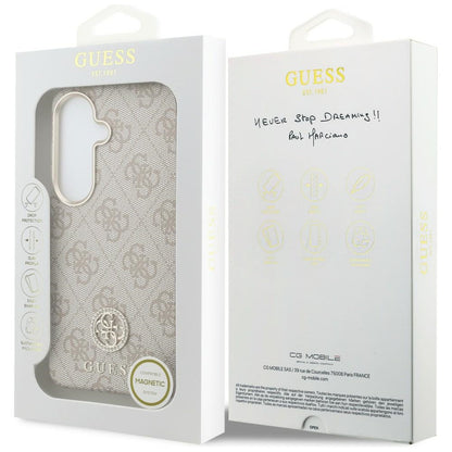 MagSafe Hülle für Samsung Galaxy S26 S942, Guess, Rhinestone Round Logo, Rosa