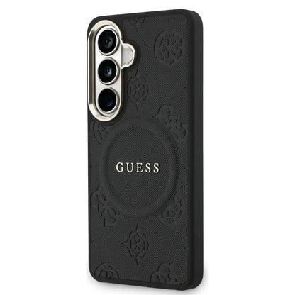 MagSafe Hülle für Samsung Galaxy S26 S942, Guess, Saffiano Peony Embossed Ring, Schwarz