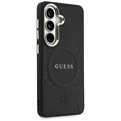 MagSafe Hülle für Samsung Galaxy S26 S942, Guess, Saffiano Peony Embossed Ring, Schwarz