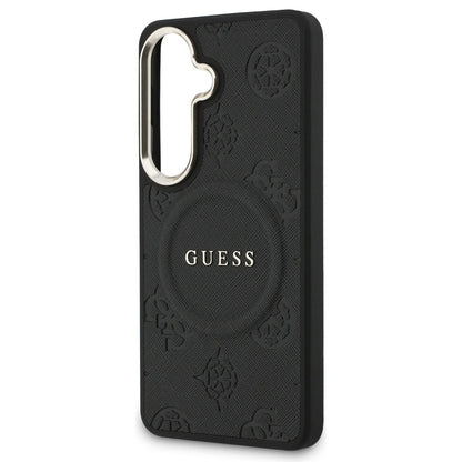 MagSafe Hülle für Samsung Galaxy S26 S942, Guess, Saffiano Peony Embossed Ring, Schwarz