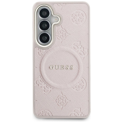 MagSafe Hülle für Samsung Galaxy S26 S942, Guess, Saffiano Peony Embossed Ring, Rosa