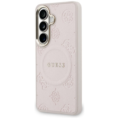 MagSafe Hülle für Samsung Galaxy S26 S942, Guess, Saffiano Peony Embossed Ring, Rosa