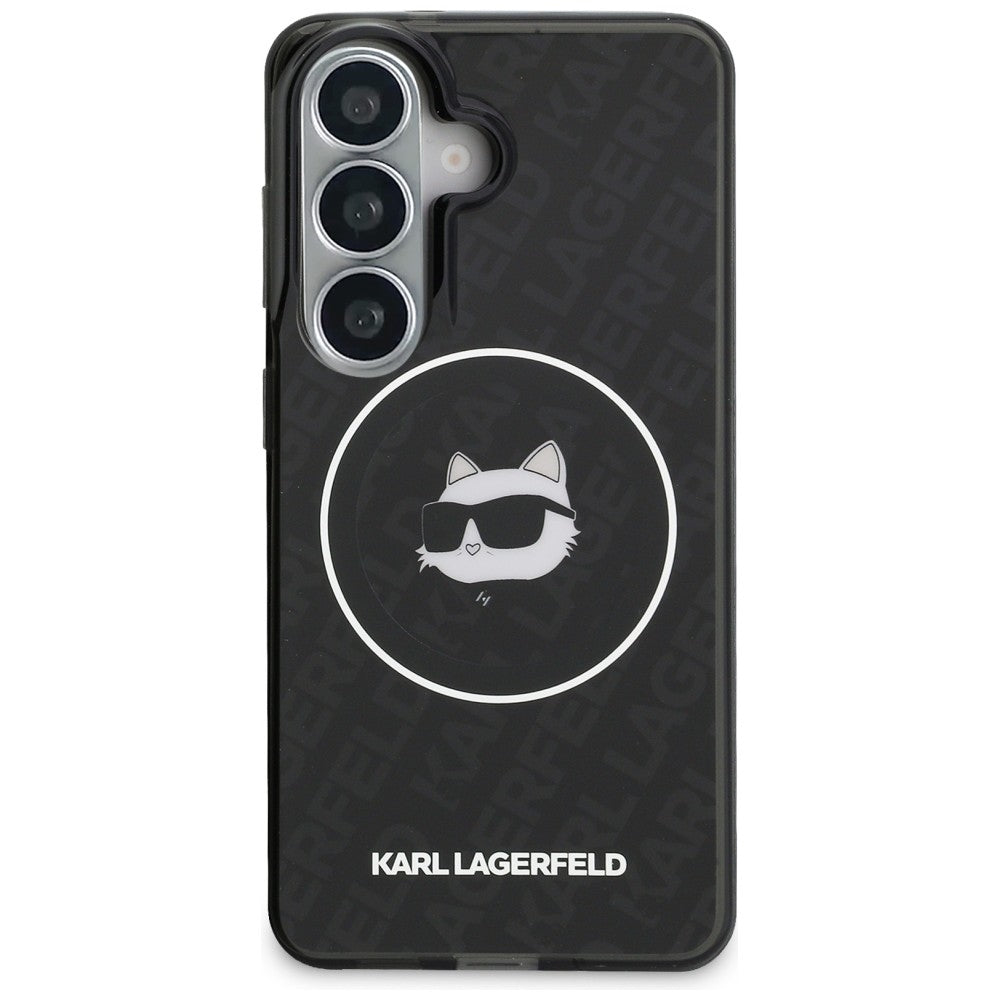 MagSafe Hülle für Samsung Galaxy S26 S942, Karl Lagerfeld, IML Choupette Head on KL Repeated Logo, Schwarz