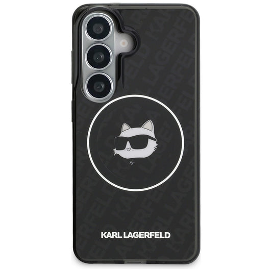 MagSafe Hülle für Samsung Galaxy S26 S942, Karl Lagerfeld, IML Choupette Head on KL Repeated Logo, Schwarz