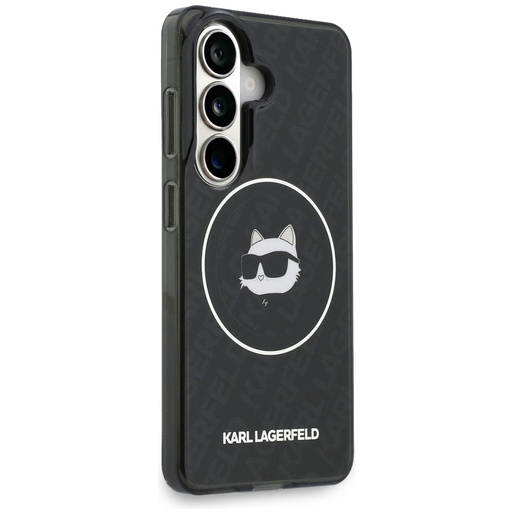 MagSafe Hülle für Samsung Galaxy S26 S942, Karl Lagerfeld, IML Choupette Head on KL Repeated Logo, Schwarz