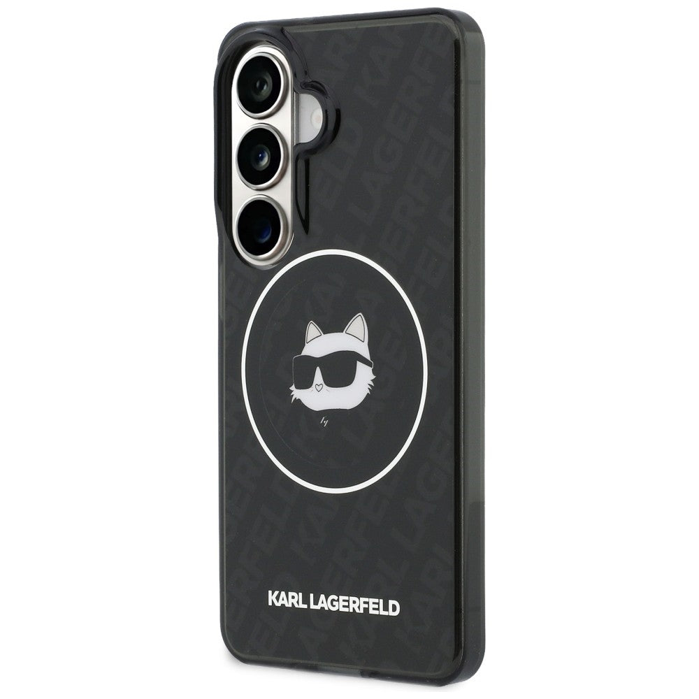 MagSafe Hülle für Samsung Galaxy S26 S942, Karl Lagerfeld, IML Choupette Head on KL Repeated Logo, Schwarz