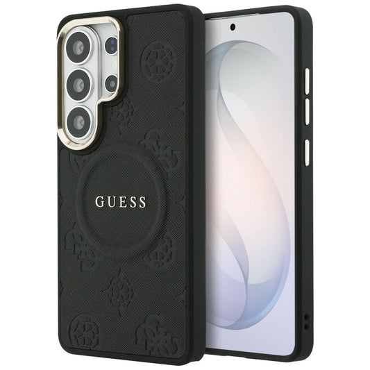 MagSafe Hülle für Samsung Galaxy S26 Ultra S948, GUESS, Saffiano Peony Embossed Ring, Schwarz