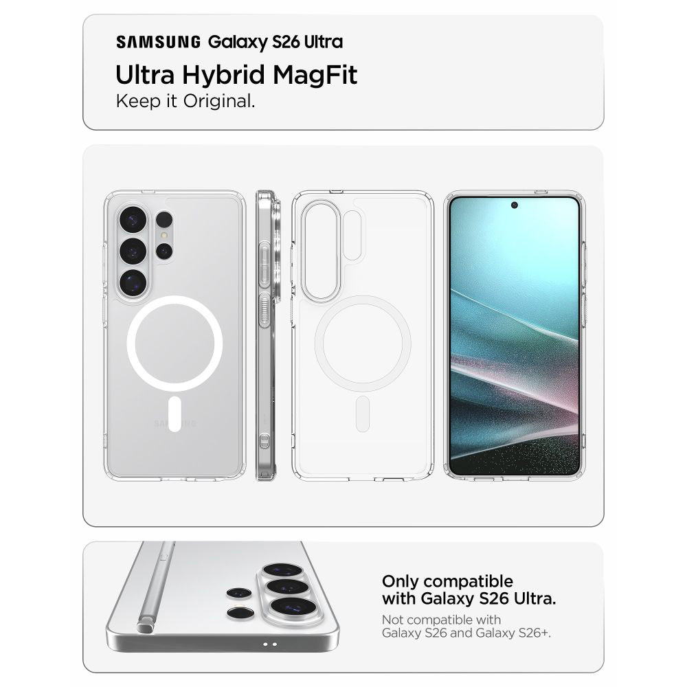 MagSafe Hülle für Samsung Galaxy S26 Ultra S948, Spigen, Ultra Hybrid, Transparent Weiß ACS10679