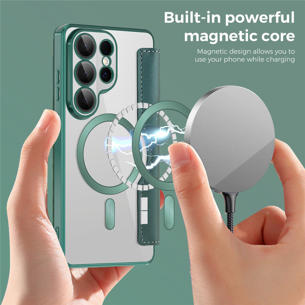 MagSafe Hülle für Samsung Galaxy S26 Ultra, Techsuit, SmartMag Book, Grün