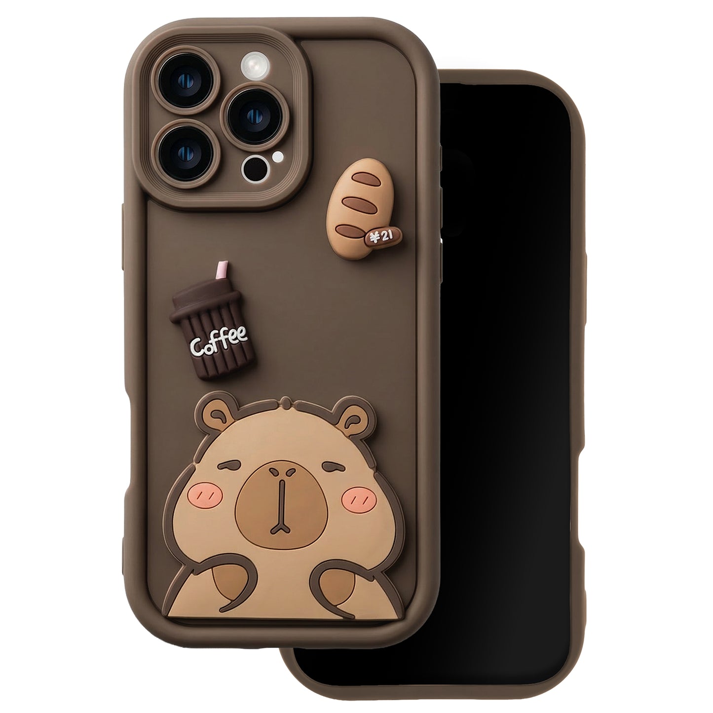 Hülle für Apple iPhone 15 Pro, OEM, Ultra Trendy 3D Capybara, Braun