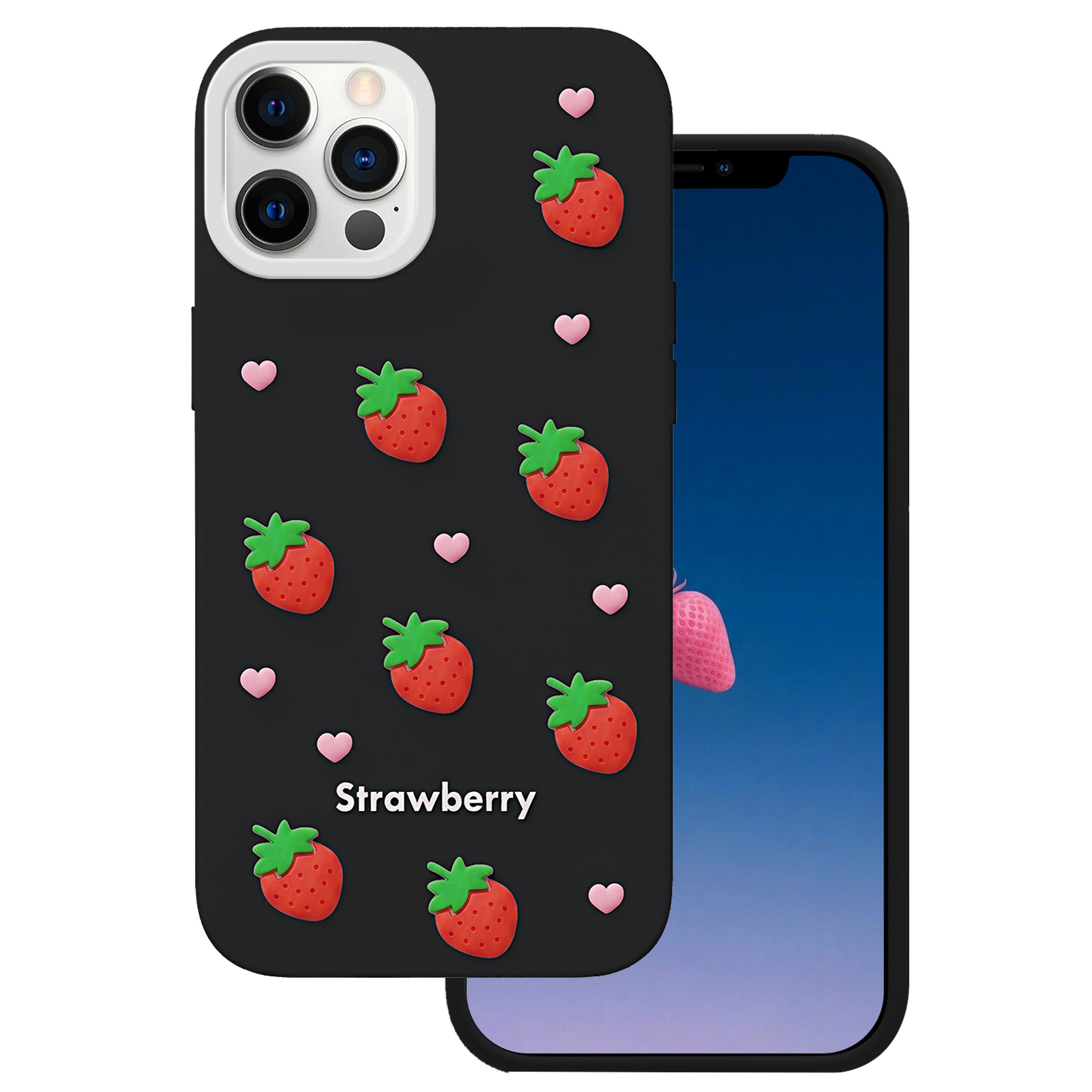 Hülle für Apple iPhone 12 / 12 Pro, OEM, Strawberry, Schwarz