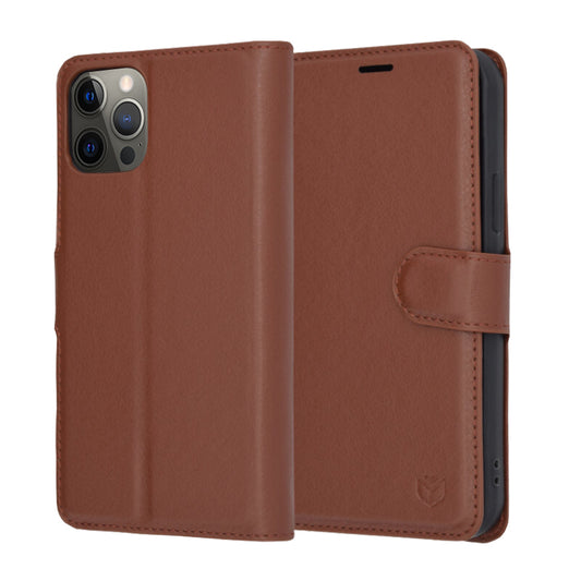 Hülle für Apple iPhone 12 Pro, Techsuit, Leder-Folio, Braun