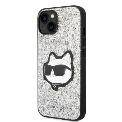 Hülle für Apple iPhone 14, Karl Lagerfeld, Glitter Choupette Patch, Silbern