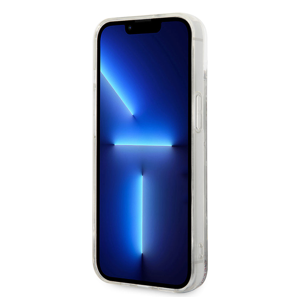 Hülle für Apple iPhone 14, Karl Lagerfeld, Liquid Glitter Monogram, Silbern