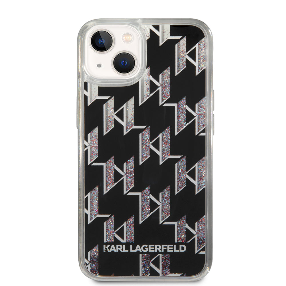 Hülle für Apple iPhone 14, Karl Lagerfeld, Liquid Glitter Monogram, Schwarz