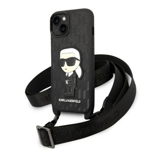 Hülle für Apple iPhone 14, Karl Lagerfeld, Monogram Ikonik Karl, Schwarz