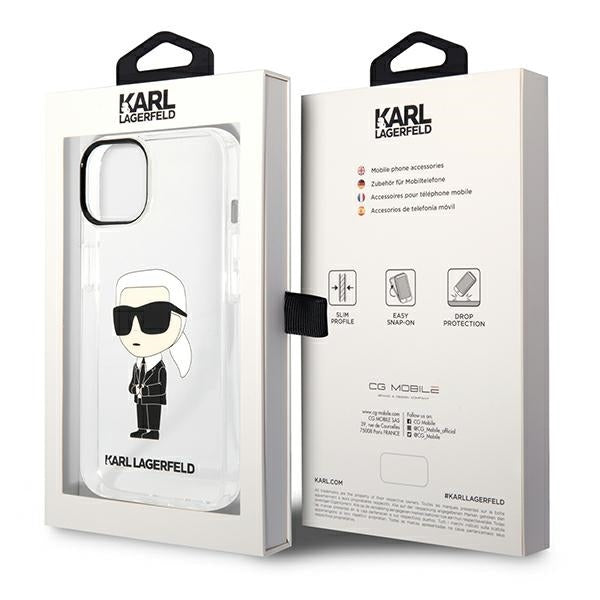 Hülle für Apple iPhone 14 Plus, Karl Lagerfeld, Ikonik Karl, Transparent