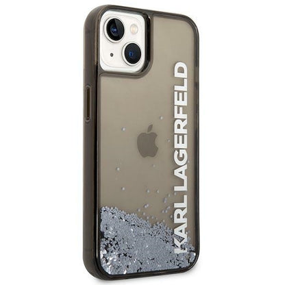 Hülle für Apple iPhone 14 Plus, Karl Lagerfeld, Liquid Glitter KL Logo, Schwarz
