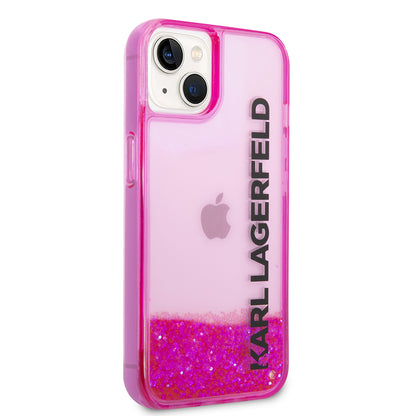 Hülle für Apple iPhone 14 Plus, Karl Lagerfeld, Liquid Glitter KL Logo, Rosa