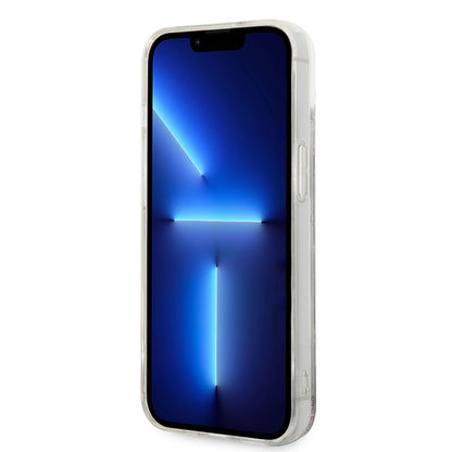 Hülle für Apple iPhone 14 Plus, Karl Lagerfeld, Liquid Glitter Monogram, Silbern