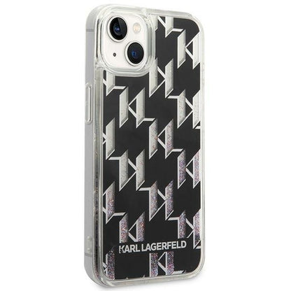 Hülle für Apple iPhone 14 Plus, Karl Lagerfeld, Liquid Glitter Monogram, Schwarz
