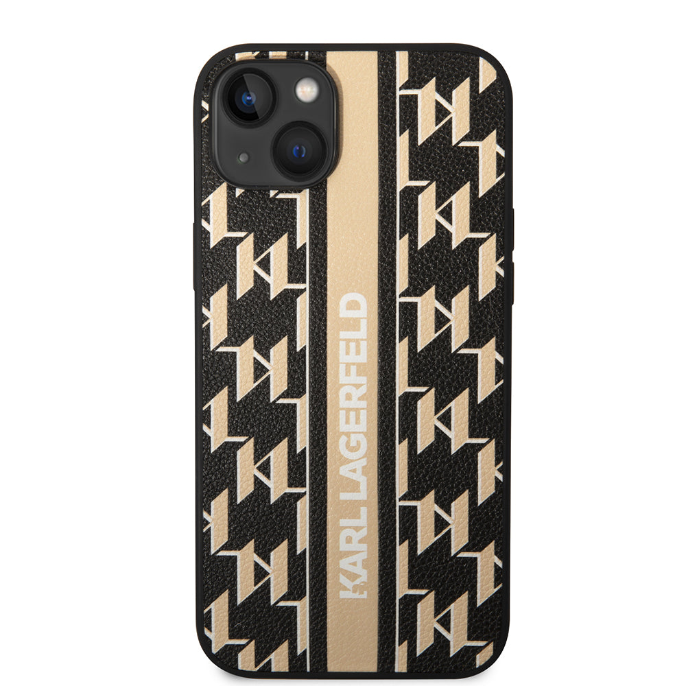 Hülle für Apple iPhone 14 Plus, Karl Lagerfeld, Monogram Stripe, Braun
