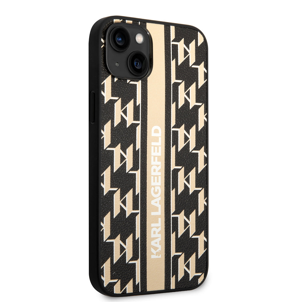 Hülle für Apple iPhone 14 Plus, Karl Lagerfeld, Monogram Stripe, Braun
