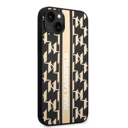 Hülle für Apple iPhone 14 Plus, Karl Lagerfeld, Monogram Stripe, Braun