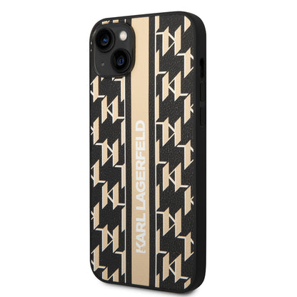 Hülle für Apple iPhone 14 Plus, Karl Lagerfeld, Monogram Stripe, Braun