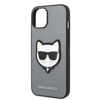 Hülle für Apple iPhone 14 Plus, Karl Lagerfeld, Saffiano Choupette's Head, Silbern